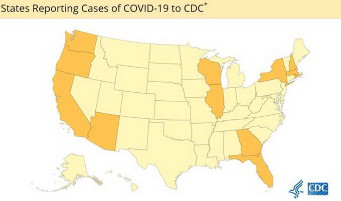美國確診病例分布圖。圖片來源：美國CDC